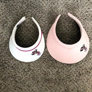 Two Pink and White Vintage Mini Mouse Visors